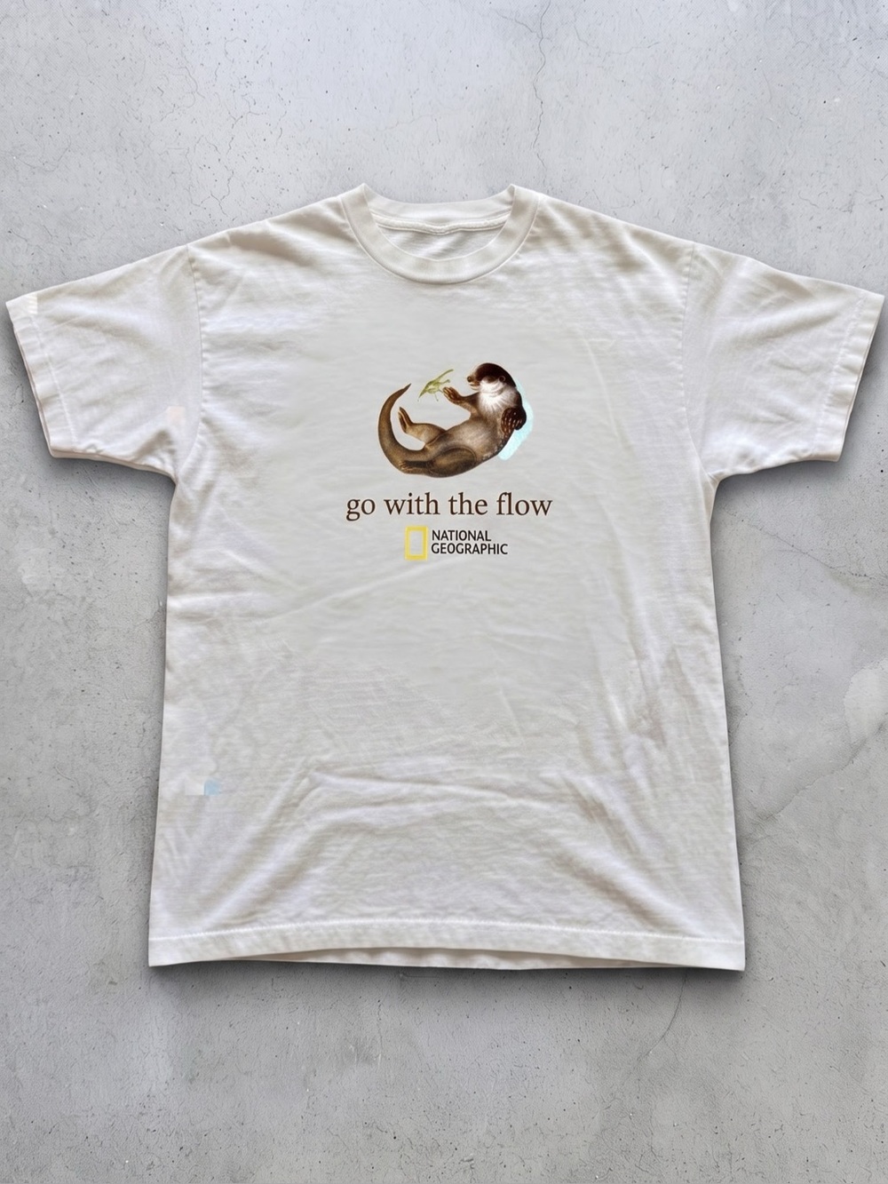 "Go With The Flow" Sea Otter Graphic White Tee - Gildan Cotton T-Shirt